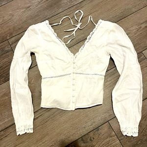 Abercrombie & Fitch Button Embroidered Prairie Blouse